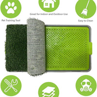 Dog Potty with Artificial Grass-Reusable 3-Layer Synthetic Training Tray That Acts Like a Dog Litterbox-Fake Grass That Dogs Prefer Over Dog Pee Pads or Puppy Pad