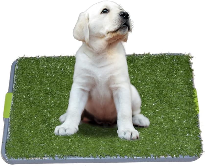 Dog Potty with Artificial Grass-Reusable 3-Layer Synthetic Training Tray That Acts Like a Dog Litterbox-Fake Grass That Dogs Prefer Over Dog Pee Pads or Puppy Pad