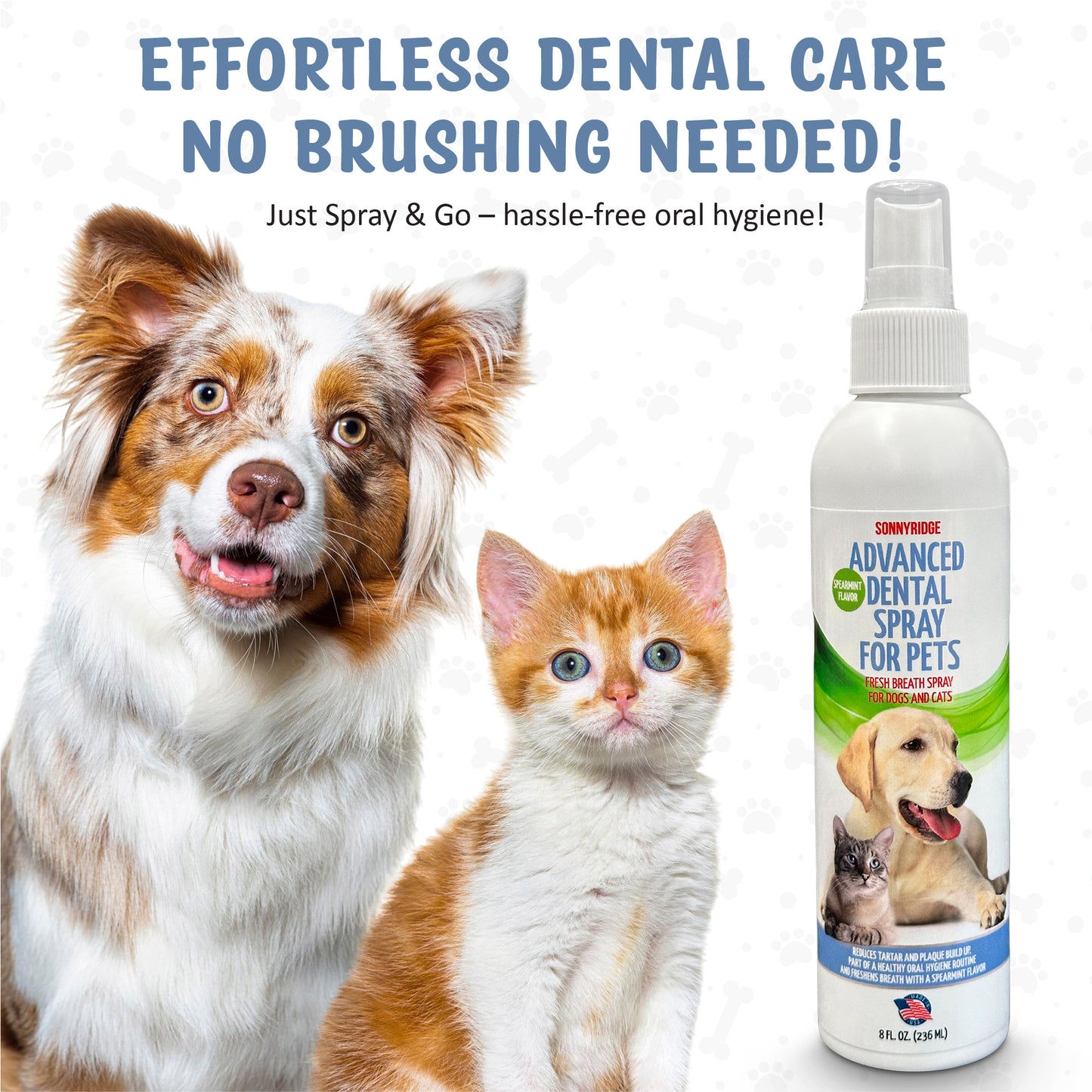 Dog Dental Spray Removes Tartar, Plaque and Freshens Breath Instantly. The Most Advanced Dental Spray for Healthy Teeth, Gums and Oral Health Care for Your Dog, Cat or Pet - 1-8 oz. bottle